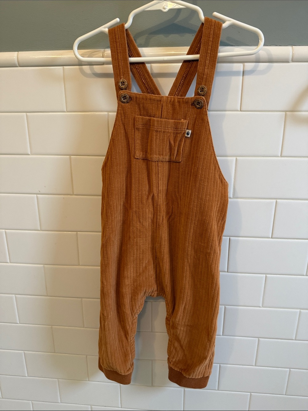 Petit Bateau Rust ribbed Baby Overalls 24m
